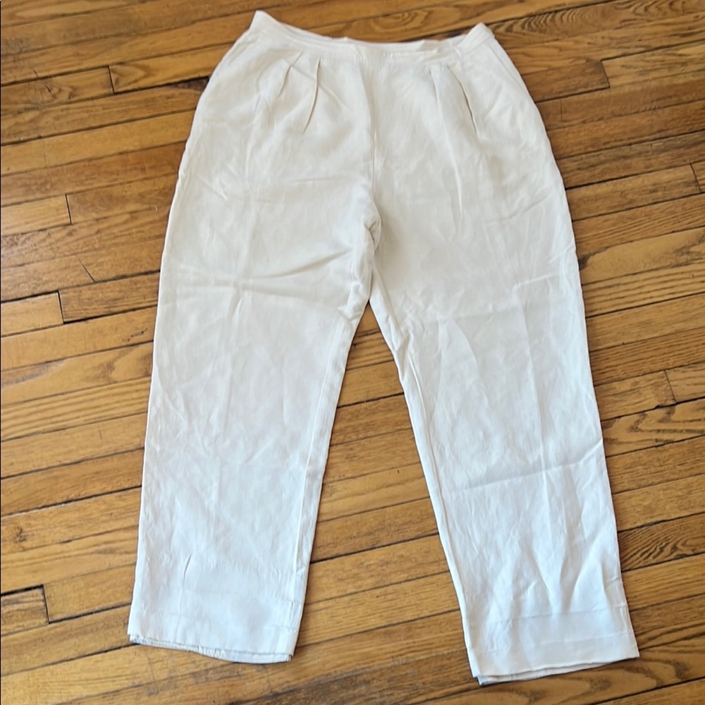 Jones New York Country Pleated Trousers in Silk Linen Blend Cream Size 16
